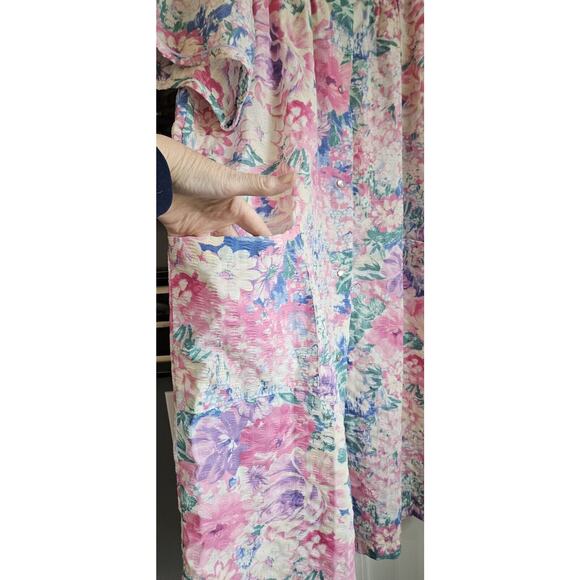Crowntuft Womans LG PAJAMA Nightgown pink Floral Quilted Colae Large Pockets - Picture 7 of 10